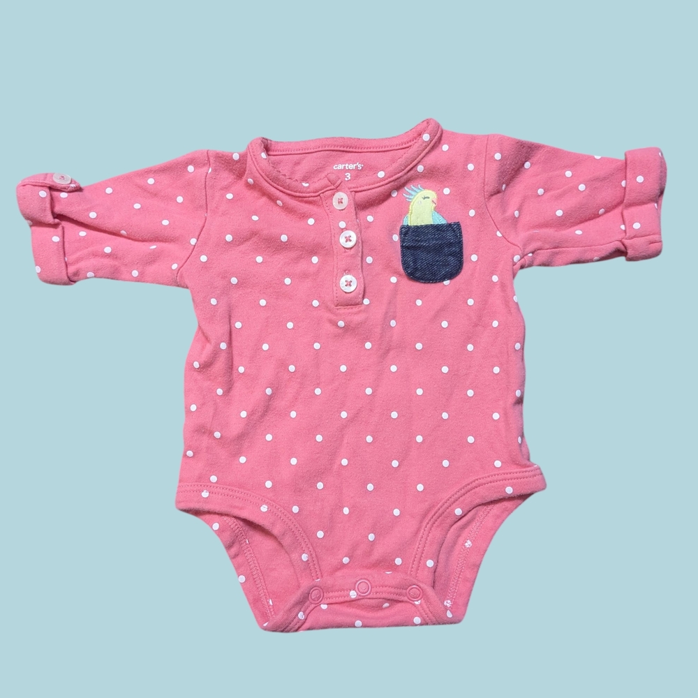 Carter's Pink and White Polka Dot Bodysuit with Ruffle Sleeves